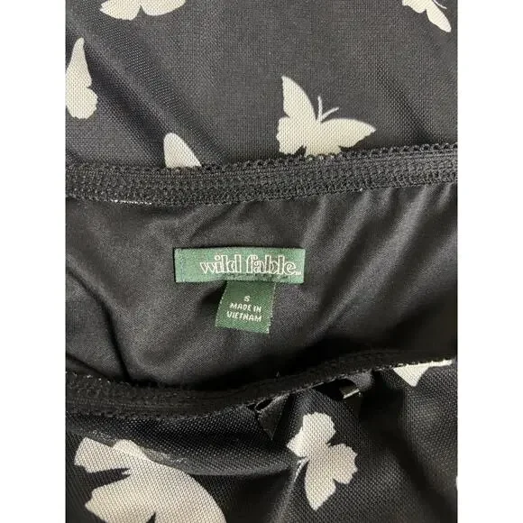 Wild Fable Black White Butterfly Mini Slip Skirt Ruffle Hem Bow Pull on Small - Picture 4 of 5